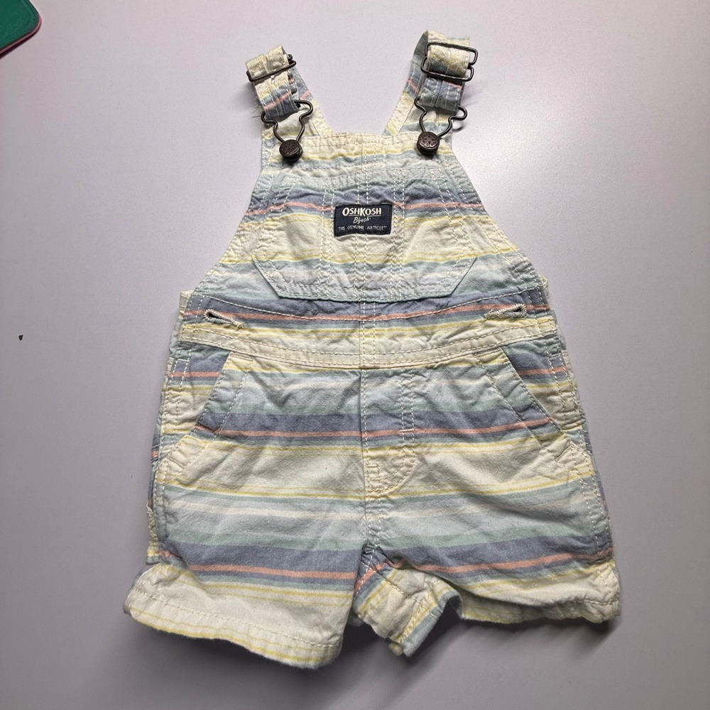 OshKosh B'gosh Baby Overalls Shortalls Striped 6M Pastel Cotton Romper